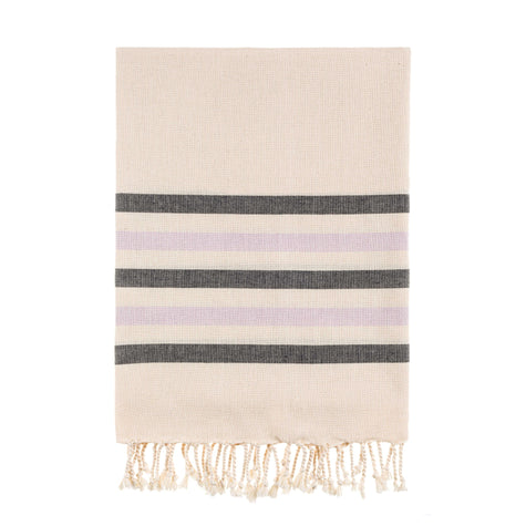 Bello Turkish Towel Five Stripe Lilack & Black Handwoven Peshtemal, 39 x 66.9 In