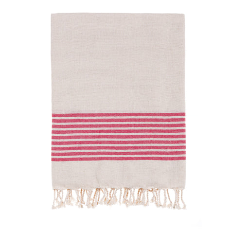 Bello Turkish Towel Nine Stripes Linen Red Handwoven Peshtemal, 39 x 66.9 Inches