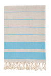 Bello Turkish Beach Towel Odel Linen Turquoise Handwoven Peshtemal, 39 x 66.9 In