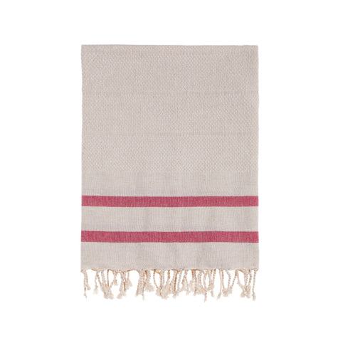 Bello Turkish Beach Towel, Tripolis Linen Red, Handwoven Peshtemal, 39 x 66.9 In