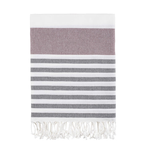 Bello Turkish Towel Ferzan Burgundy Black, Handwoven Peshtemal, 39 x 66.9 Inches